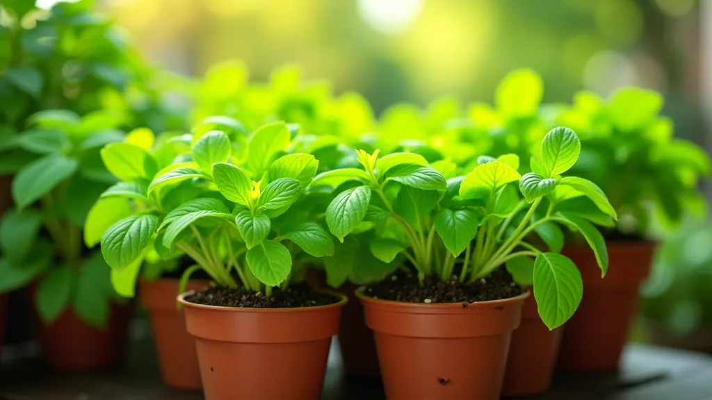 Zdravé bylinky s zeleným leskem, jsou v kvalitních květináčích s drenážou na slunném balkóně